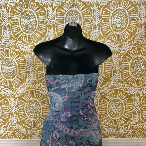 NWOT Urban Outfitters Samara Mesh Strapless Slit Midi Dress Purple Multi size XS - Picture 7 of 9